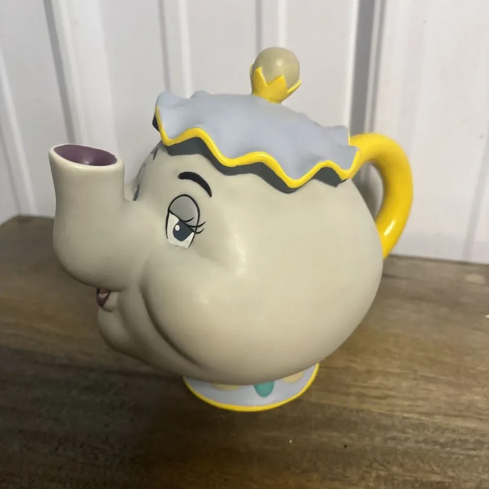 Vtg Disney Beauty and the Beast Mrs Potts Teapot Coin Bank Plastic Piggy Bank